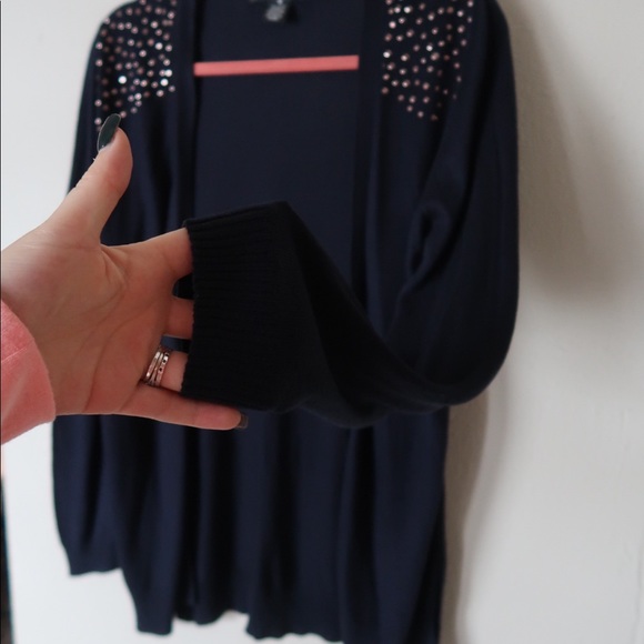 89th & Madison navy blue cardigan bling sweater - Picture 5 of 7